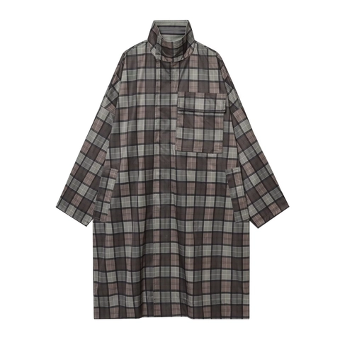 Plaid Lange Mouwen Trenchcoat Voor Dames Opstaande Kraag Losse Jas Doly Katoen Britse Stijl Casual Bovenkleding Grijs Bruin