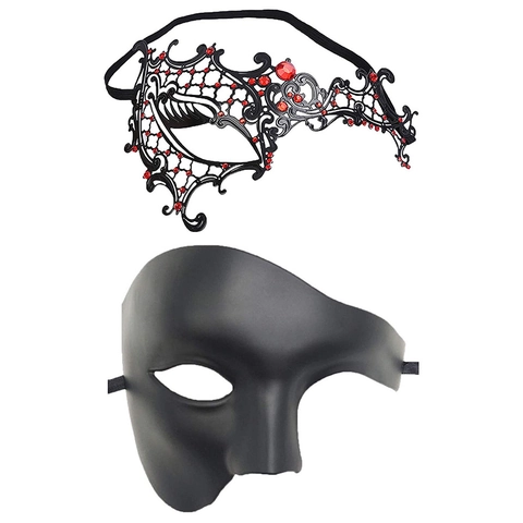 Maschera Veneziana Per Mascherata Mezza Faccia Metallo Intagliato Strass Halloween Carnevale Festa Costume Per Coppie