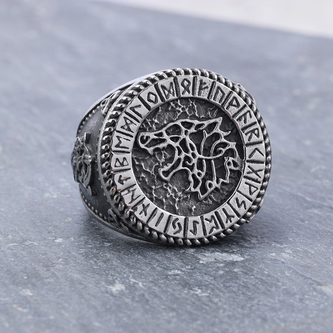 Viking Wolf Head Ring Stainless Steel Rune Celtic Knot Retro Nordic Jewelry For Men