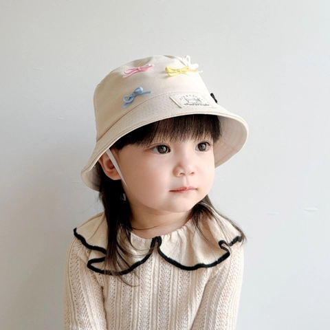 Kinder Fischerhut Acryl Baumwolle Bunte Schleife Breiter Rand Outdoor Sonnenschutz Süßer Schlapphut Für Mädchen