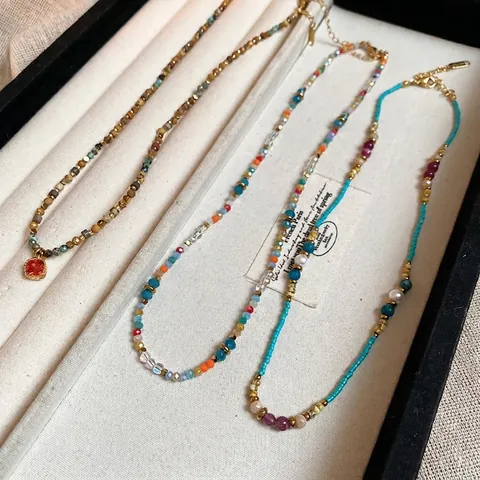 Collana Di Perle In Cristallo Colorato Acciaio Inossidabile Pendente Gemma Rossa Quadrata Choker Bohemien Vintage Per Donne