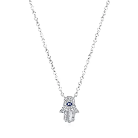 Hamsa Hand Böser Blick Halskette 925 Sterling Silber Zirkon Emaille Glücksanhänger Schlüsselbein Kette Schmuck Für Damen