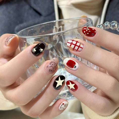 Uñas Postizas A Presión De Resina Brillante Con Diseños De Gatos Y Perros Estilo Coreano Lindo Para Mujeres