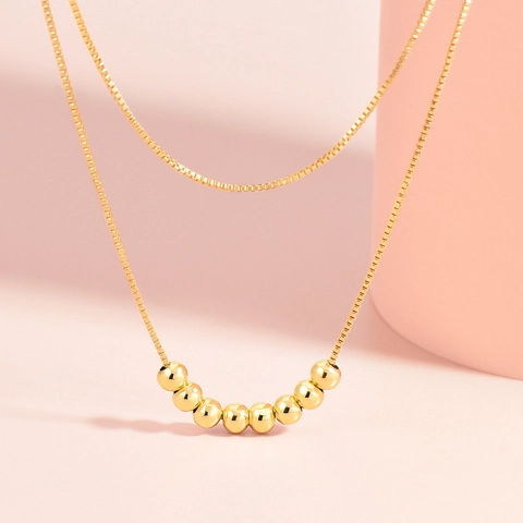Minimalistisch Kupfer Doppellagig Rundperlen Halskette Für Damen Vergoldet Box-Kette Geometrisch Schlüsselbein Kette Schmuck
