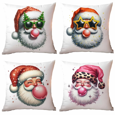 Kerst Kussensloop Kerstman Kauwgom Bel Zonnebril Print Polyester Kussenhoes Bank Woonkamer Decoratie