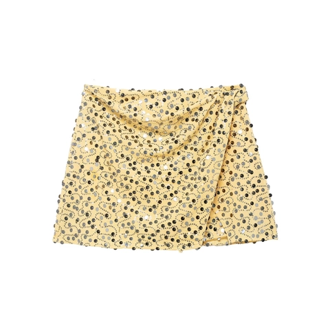 Women Sequin Mini Skirt Sexy Wrap Unbalanced Bodycon Party Clubwear Shiny Polyester