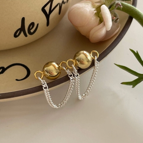 Orecchini A Lobo Con Sfera Geometrica Con Perno In Argento Sterling 925 Catena Delicata Nappa Bicolore Minimalista Donna