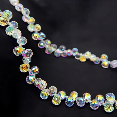 Faceted Glass Beads Crystal Aurora AB Coated Water Drop Shape Loose Spacer Beads For DIY Jewelry Making Crafts