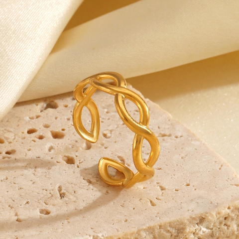Anello Aperto A Linee Incrociate Placcato Oro 18K Acciaio Inossidabile Intrecciato Geometrico Hip-Hop Gioielli Donna