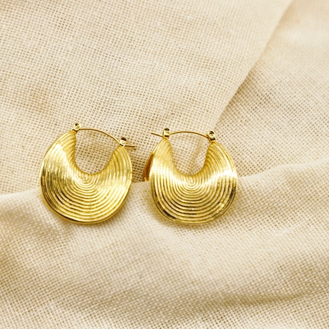 Gerippte Creolen Edelstahl Gold Überzogen Klobig Geometrisch C-Form Retro Statement Trendiger Schmuck Für Damen