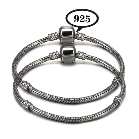 925 Sterling Silver Gunmetal Black Snake Chain Bracelet With Barrel Clasp For DIY Jewelry Making Unisex Basic Charm Bracelet