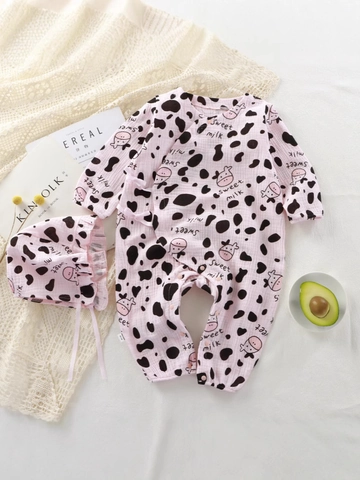 Newborn Baby Boy Girl Cotton Muslin Romper And Hat Cow Print Long Sleeve Jumpsuit Spring Autumn Infant Sleepwear Clothing