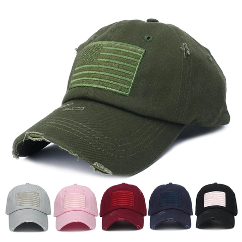 Washed Cotton Baseball Cap US Flagge Bestickt Distressed Vintage Verstellbare Taktische Outdoor Cap Herren Damen