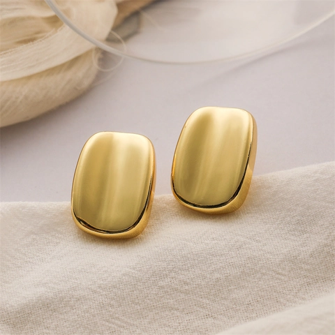 18K Gold Plated Copper Earrings Heart Geometric Chain Link Studs Minimalist Retro Fashion Jewelry Accessories For Women