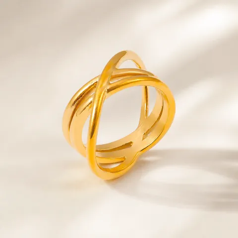 French Design Crossover Intertwined Ring Titanium Steel 18K Gold Plated Hollow Line Geometric Wide Band Ring For Women Fashion Jewelry
