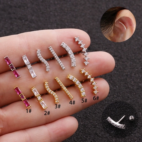 Zircon Cartilage Stud Earrings With Stainless Steel Earring Post Geometric Screw Back Piercing Jewelry For Women