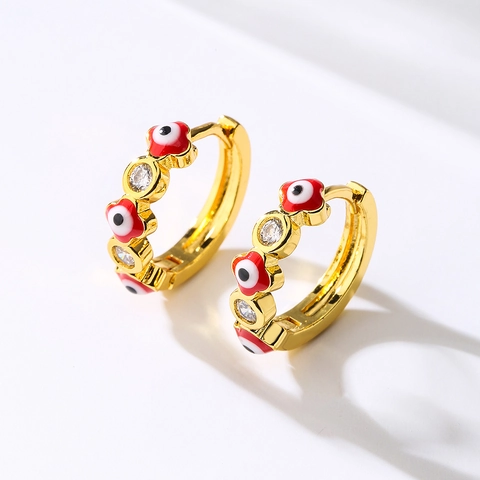 Evil Eye Creolen Kupfer Vergoldet Mit Zirkonia Emaille Geometrisch Vintage Boho Stil Für Damen