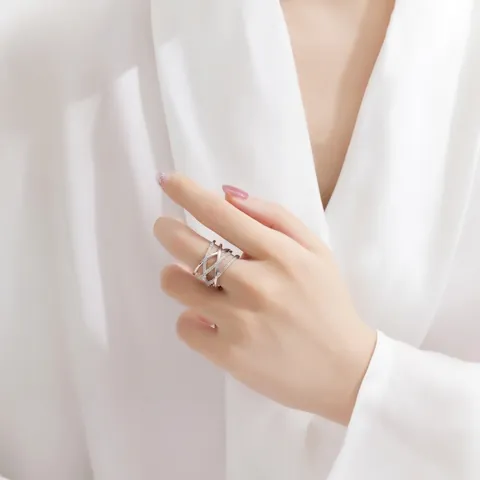 Cross Multi-Layer Stainless Steel Ring For Women With Cubic Zirconia Adjustable X-Shape Minimalist Geometric Open Jewelry