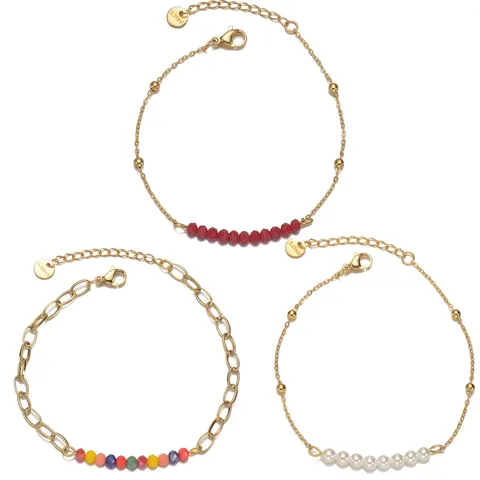 Pulsera De Cuentas De Acero Inoxidable Bañado En Oro Con Perlas Artificiales Blancas Cuentas De Colores Joyería De Moda Para Mujer