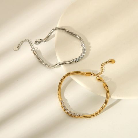 Bracelet Chaîne Serpent En Acier Inoxydable Plaqué Or 18K Avec Zircone Bijoux De Luxe Ajustables Pour Femmes