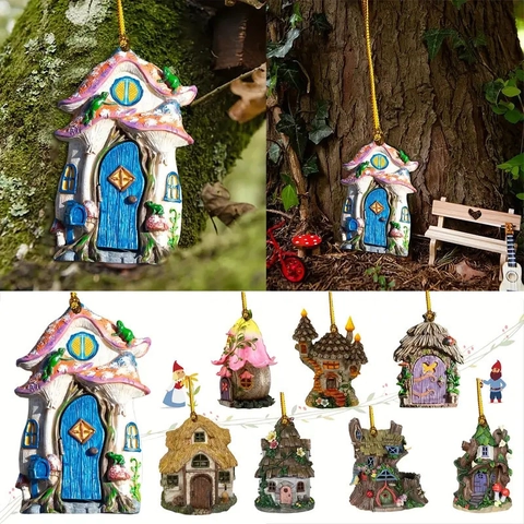 Colgante De Casa De Hongo De Hada Adorno Árbol De Navidad Acrílico Plano Colorido Decoración Jardín