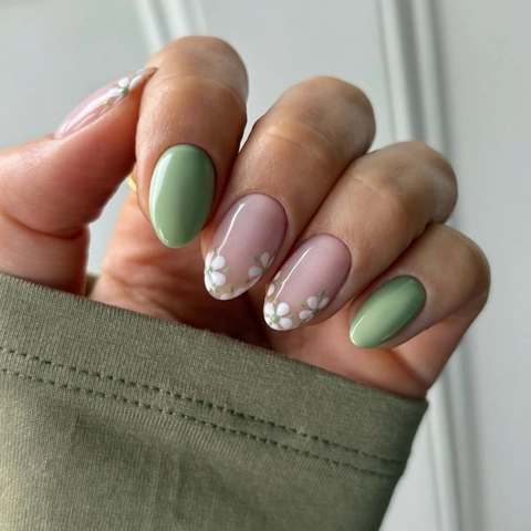 Press On Nails Kurz Rund Künstliche Nägel ABS Glänzend Blumig Gänseblümchen Französisch Ins Stil Frisch Damen