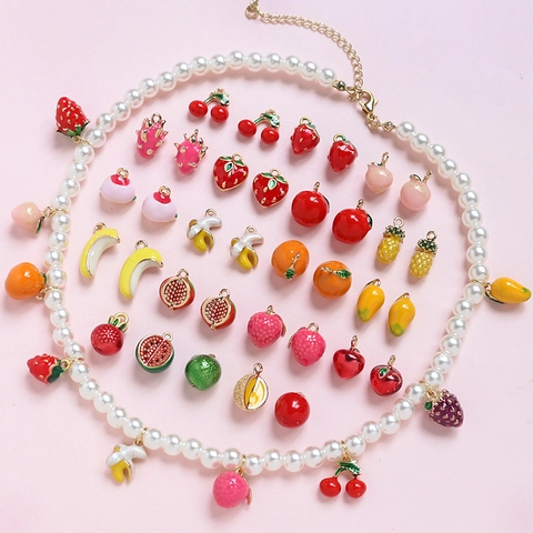 Mini Fruit Bedeltjes Voor DIY Sieraden Maken Vergulde Legering Emaille Aardbei Kers Banaan Voor Oorbellen Kettingen Schattig
