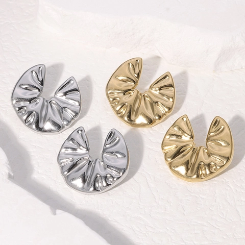 Edelstahl Plissee Ohrstecker Für Damen 18K Vergoldet Minimalistische Geometrische Falten Textur Mode Schmuck Accessoire