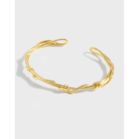 Minimalistischer 925 Sterlingsilber Geometrischer Rankengeflecht Armreif Für Damen 18K Vergoldet Nischen Design Schmuck