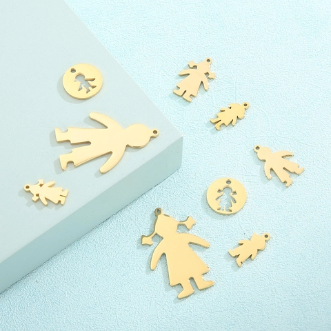 Colgantes Silueta De Acero Pulido Figuras Niño Niña Charms Para Fabricación De Joyas DIY Collares Moda Minimalista