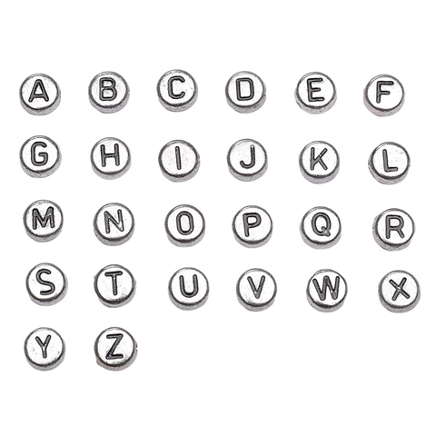 Acryl Alphabet Buchstaben Perlen Silberfarben Flach Rund Für DIY Armband Halskette Schmuckherstellung