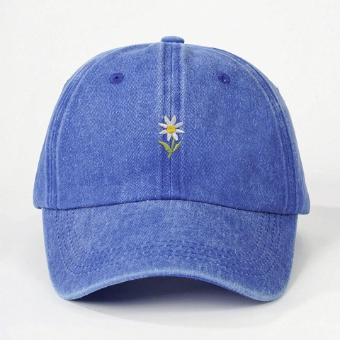 Gewaschene Baseballkappe Gänseblümchen Bestickt Verstellbar Sonnenschutz Lässiger Outdoor Hut Für Damen Atmungsaktiv