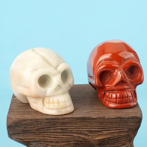 Natural Crystal Skull Figurine Hand Carved Polished Stone Quartz Healing Reiki Home Office Desk Decor Ornament