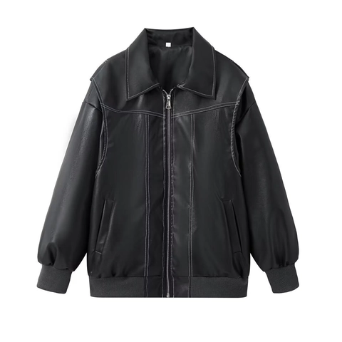 Giacca Da Moto In Pelle PU Da Donna Cuciture A Contrasto Risvolto Cerniera Streetwear Casual Giubbotto Biker