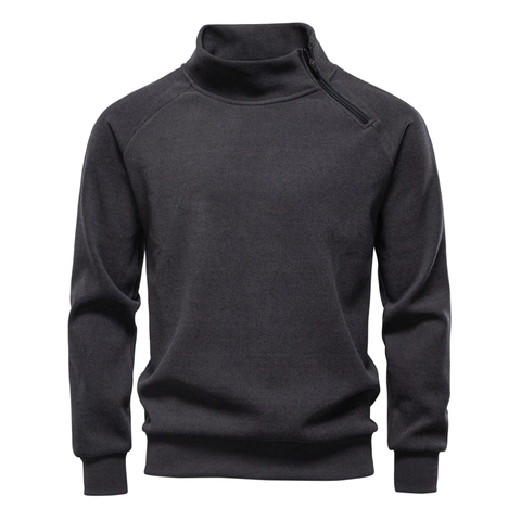 Sweat-shirt Homme Col Montant Fermeture Éclair Latérale Doublé Polaire Pull Manches Longues Décontracté Polyester