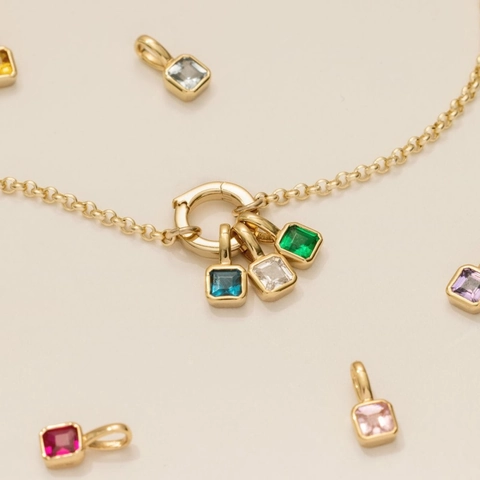 Square Birthstone Pendant Necklace Stainless Steel Colorful Zirconia Geometric Charm Jewelry Fashion Gift For Women