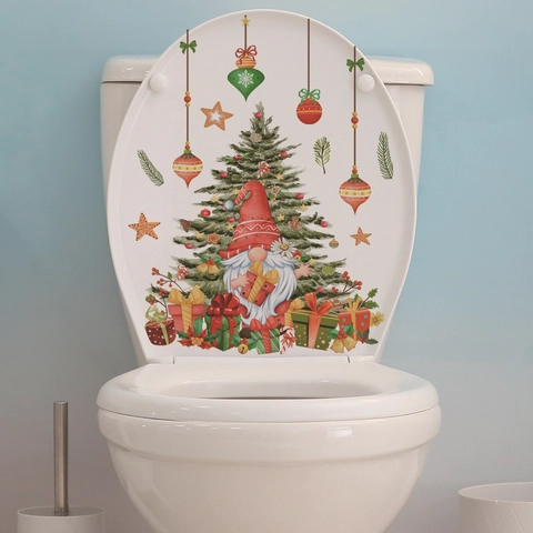 Weihnachtsbaum Gnom Toilettenaufkleber PVC Selbstklebend Badezimmer Dekoration Feiertag Heimdekor Festlich