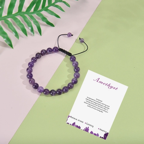 Beaded Bracelet Natural Stone Handmade Adjustable Woven Cord Healing Crystal Agate Jewelry Unisex Anxiety Relief Gift Card
