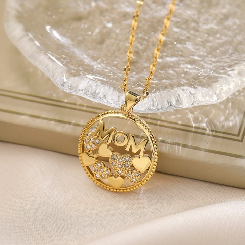 Minimalistische Kupfer Vergoldete Zirkonia MAMA MOM Buchstaben Anhänger Halskette Für Damen Stern Herz Rund Schmuck Muttertag Geschenk