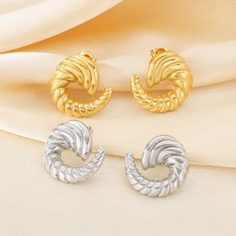 Pendientes De Botón Con Textura Espiral Retorcida De Acero Inoxidable 316L Forma De Croissant Irregular Joyas Para Mujer