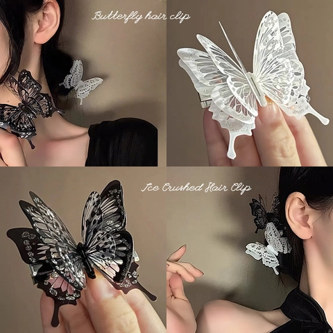 Pinzas Para El Pelo De Mariposa 3D Elegantes Textura De Hielo Picado Plástico Brillo Horquillas De Pato Accesorios Para Mujeres Niñas
