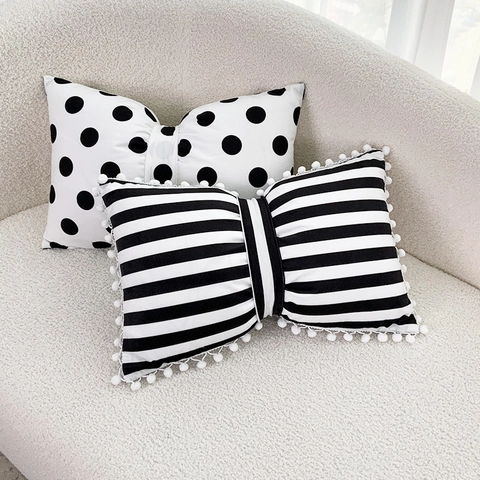 Strik Sierkussen Kussenhoes Fluweel Polyester Stippen Gestreepte Pompon Bies Zoet Noords Woondecoratie Voor Meisjes Vrouwen