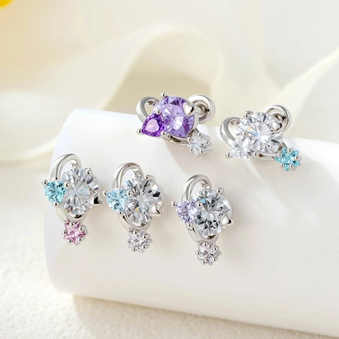 Ear Cartilage Stud Piercing Earring Titanium Steel Copper Zircon Star Heart Shape Screw Back Fashion Jewelry