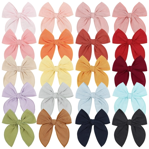 Handmade Linen Cotton Fabric Bow Hair Clips Solid Alligator Clips Cute Pastoral Style Hair Accessories For Girls Kids