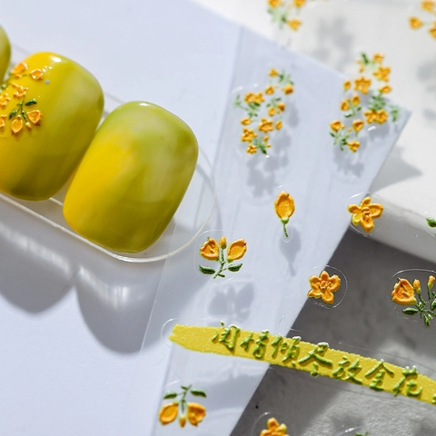 3D Relief Nail Art Stickers Yellow Flower Osmanthus Leaf Self Adhesive Ultra Thin DIY Manicure Decals