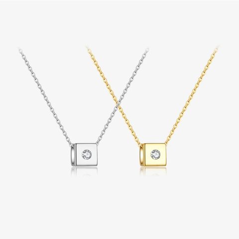 Collier Pendentif en Zirconia Carré en Argent Sterling 925 pour Femme Colliers de Charme Cube Géométrique Minimaliste Bijoux