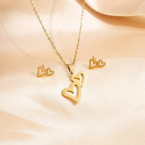 Roestvrijstalen Ketting En Oorbellen Sieraden Verguld Kruis Hart Hamsa Hand Boze Oog Trendy Geometrisch Voor Vrouwen