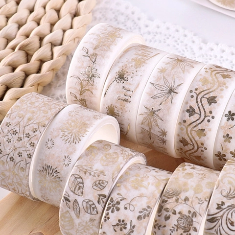 Goldprägung Washi Tape Selbstklebendes Masking Tape Vintage Blumenmuster Für DIY Scrapbooking Bullet Journaling Geschenkverpackung
