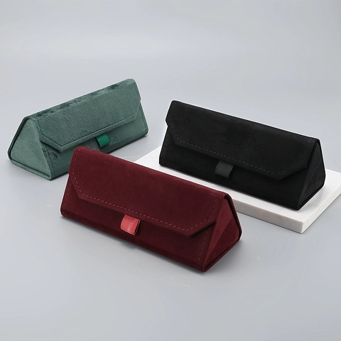 Triangular Folding Glasses Case Plush Velvet Material Portable Sunglasses Box Storage Organizer Protector Solid Color