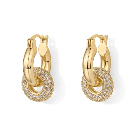 14K Vergoldete Kupfer Huggie Ohrringe Mit Zirkon Kreis Anhänger Elegante Schmuck Für Damen Mode Accessoire